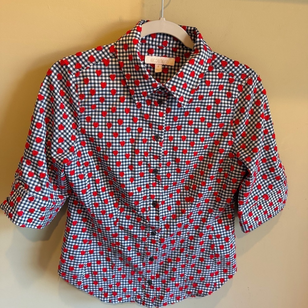 Etcetera Red Heart Checkered Shirt